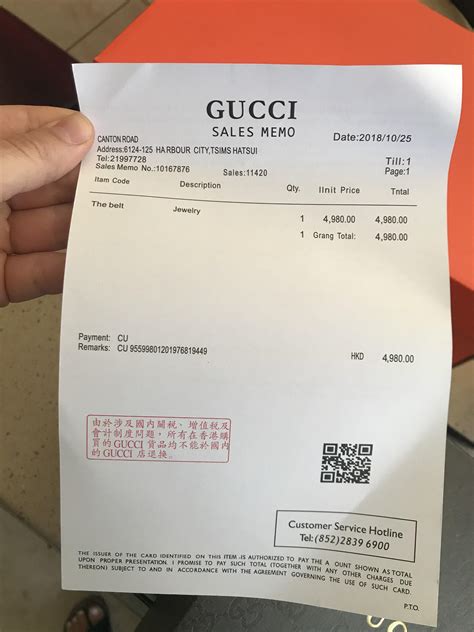 real Gucci receipt